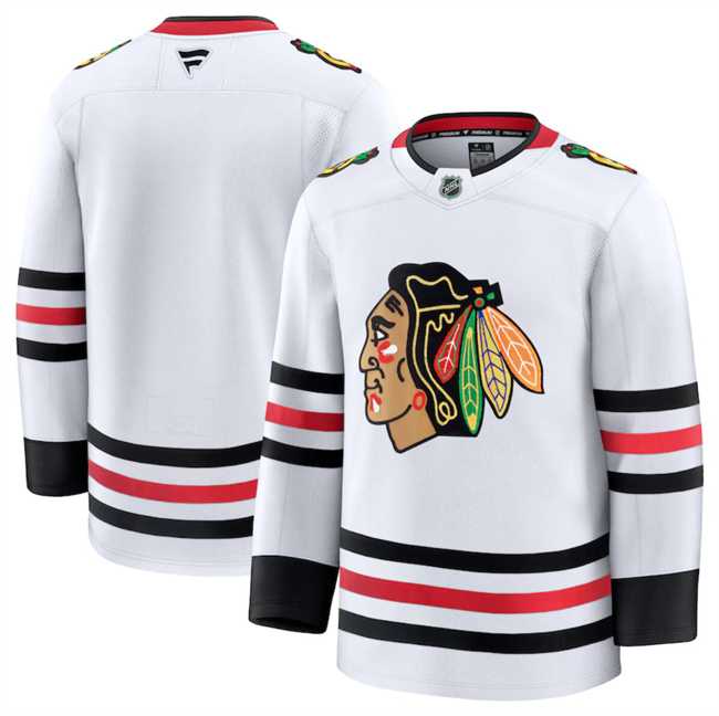 Men%27s Chicago Blackhawks Custom White 2024-25 Away Stitched Hockey Jersey->customized nhl jersey->Custom Jersey